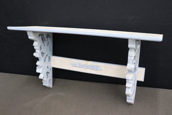 Painted Wooden Wall Shelf With Delicate Scroll Work Brackets