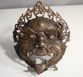 Antique Bronze Tibetan Mask Wall Plaque- 9' X 7'