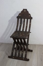 Carved Wood And Mother-of-pearl Inlaid Syrian   Folding Chair