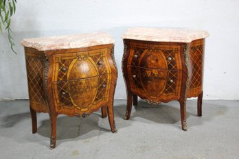 Pair Of Pink Marble Top  French Style Commode With Gilt Bronze Mounted