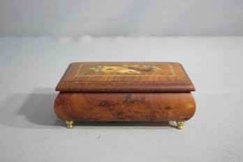 Vintage Floral Musical Windup Wooden Jewelry Box Made In Italy