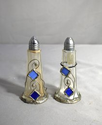 Art Nouveau Style Silver And Glass Salt & Pepper Shakers