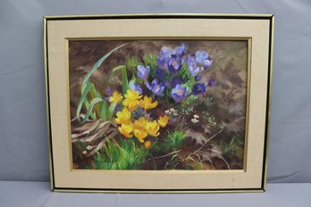 Framed Oil On Canvas Flower Garden Scene, Signed LR