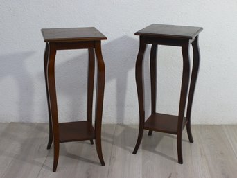 Pair Of Vintage Wood Two Tier Pedestal Stands/small End Tables