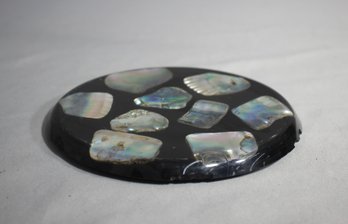 Vintage Plymptons Genuine Abalone Shell Resin Hot Plate Trivet- 7' Round