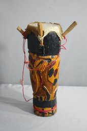 Vintage Primitive Carved Wood And Animal Skin Ceremonial Drum