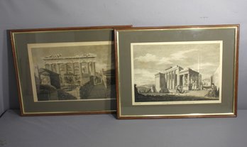 Pair Of  Framed Lithograph Prints  Of Acropolis Of Athens & The Parthenon