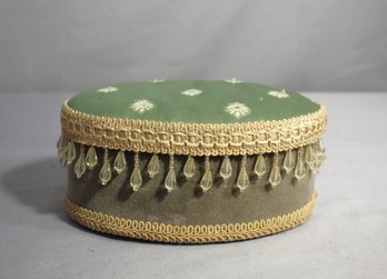 Decorative Trinket Box With Green Velvet And Gold Tassel Trim