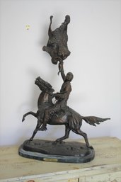 'Buffalo Signal' American Handmade Solid Bronze Sculpture By Frederic Remington