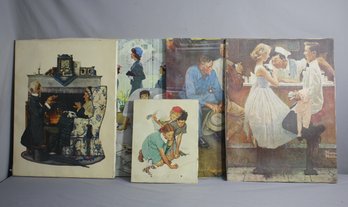 Group Lot Of 5 Norman Rockwell Prints On Canvas