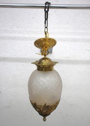 Antique Etched And Frosted Glass Solid Brass Hanging Lamp