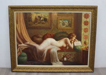 Vintage Original Oil On Canvas Nude On Couch, Framed