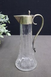 Vintage Sliver Plate And Cut Glass Claret  Water Pitcher
