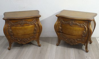 A Pair Of Carved Rococo Style Bombe Nightstands/Commodes