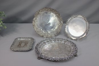 Group Of Four (4) Silver -Plated Serving Trays