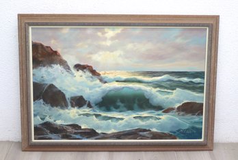 Framed M.C. Waite Seascape Original Oil On Canvas, Signed LR And Dated Verso