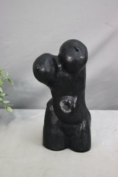 Healthy Torso Of Female Statuette - Cast Plaster Painted Black, Signed A. Kurtzman