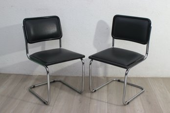 A Pair Of Italian Upholstered Cesca-style Armless Chairs