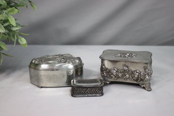 Three (3) Silver-plated Trinket Box