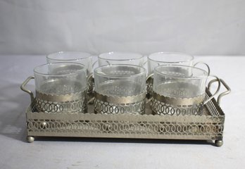 Vintage Duralex Coffee Cup Set And Serving Tray