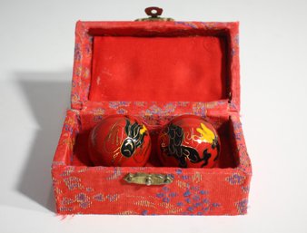 Vintage Chinese Baoding Meditation Balls In Decorative Box