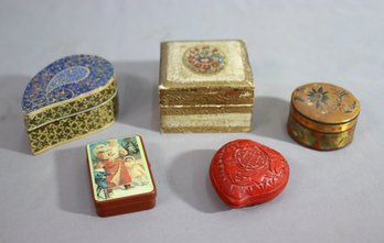 Group Lot Of 5 Vintage Hand-crafted Decorated Ring Boxes