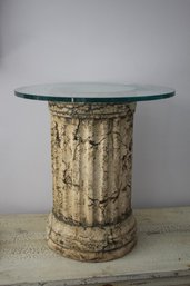 Fluted Column Base Round Glass Top Side Table