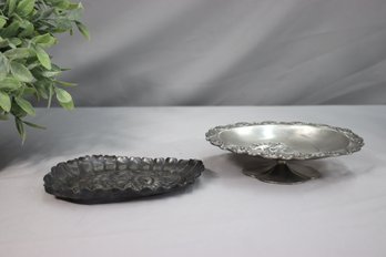 Quadruple Silver Plated Tray And Silver-plated Tray With A Single Flower