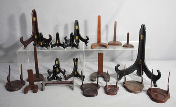 Assorted Collection Of Vintage Plate Stands And Easels - Wooden & Lacquered