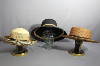 Elegant Trio Of Vintage Straw And Fabric Hats