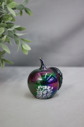 Iridescent Hand Blown Art Glass Confetti Apple With Stem And Leaf