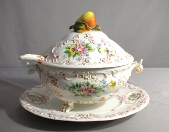 Italian Porcelain Soup Tureen With Lid And Underplate