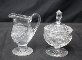 Elegant Cut Crystal Pitcher And Sugar Bowl Set