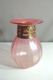 Anthony Stern Art Glass Iridescent Pink  Large Collared Vase