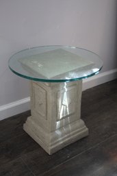 Round Glass Top Side Table On Acanthus Pesestal Base