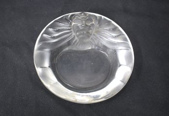 Lalique France Frosted Crystal Lion Head Ashtray