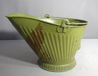 Vintage Metal Hand Painted Green Coal Scuttle Bucket