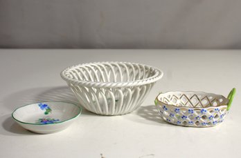 Herend Miniature Porcelain Basket & Assorted Bowls - Note  One Damage