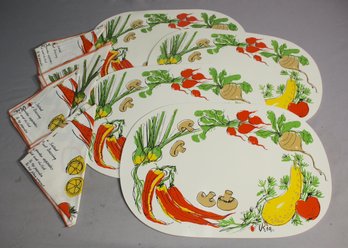 Set Of Vintage Veggies Table Mat And Matching Napkins