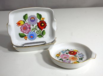 Kalocsa Hungarian Hand-Painted Floral Porcelain Dishes (3-Piece Set)