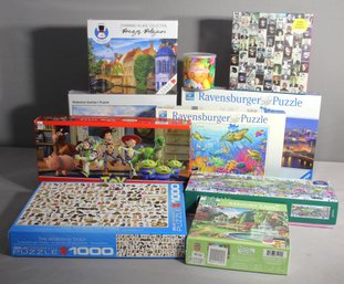 Group Lot Of 10 Assorted Jigsaw Puzzles - Various Themes And Piece Counts