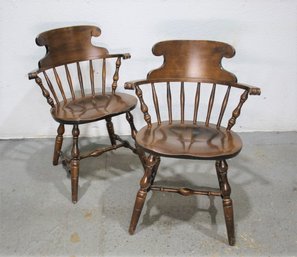 Two Pine Spindle Captains Chairs With Round Backs