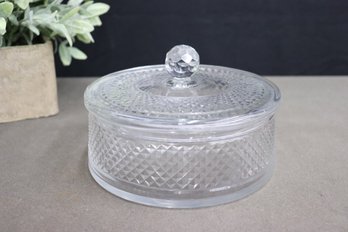 Pressed Glass Diamond Pattern Lidded Canister With Faceted Finial