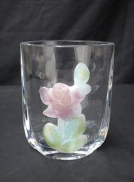 French Daum Pate De Verre Floral Glass On Clear Crystal Vase