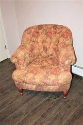 Tufted Floral Upholstered Scroll Arm Club Chair