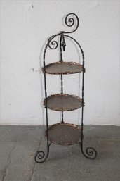 Wrought Iron Three Shelf Stand With Copper-tone Ruffled Edges