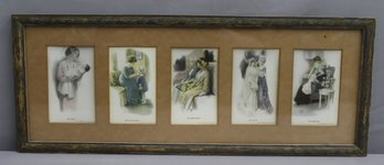 Vintage Framed Pentaptych Of Bessie Pease/Gutmann Prints: Baby, School, Debutante, Mother, Bride