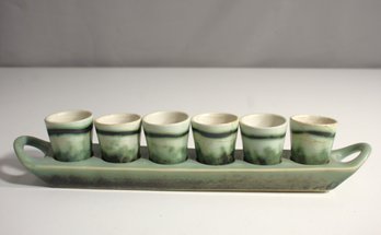 Vintage Green Ceramic Shot Glass Set With Tray