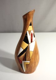 Hand-Painted Pottery Vase With Geometric Inlay Design