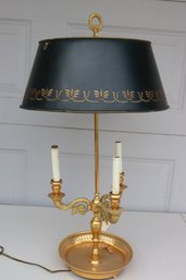 Brass French Style Bouillotte Table Lamp W. Tole Shade